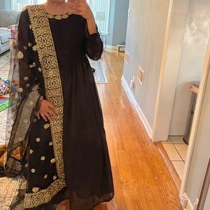 Black Anarkali Three piece NWOT